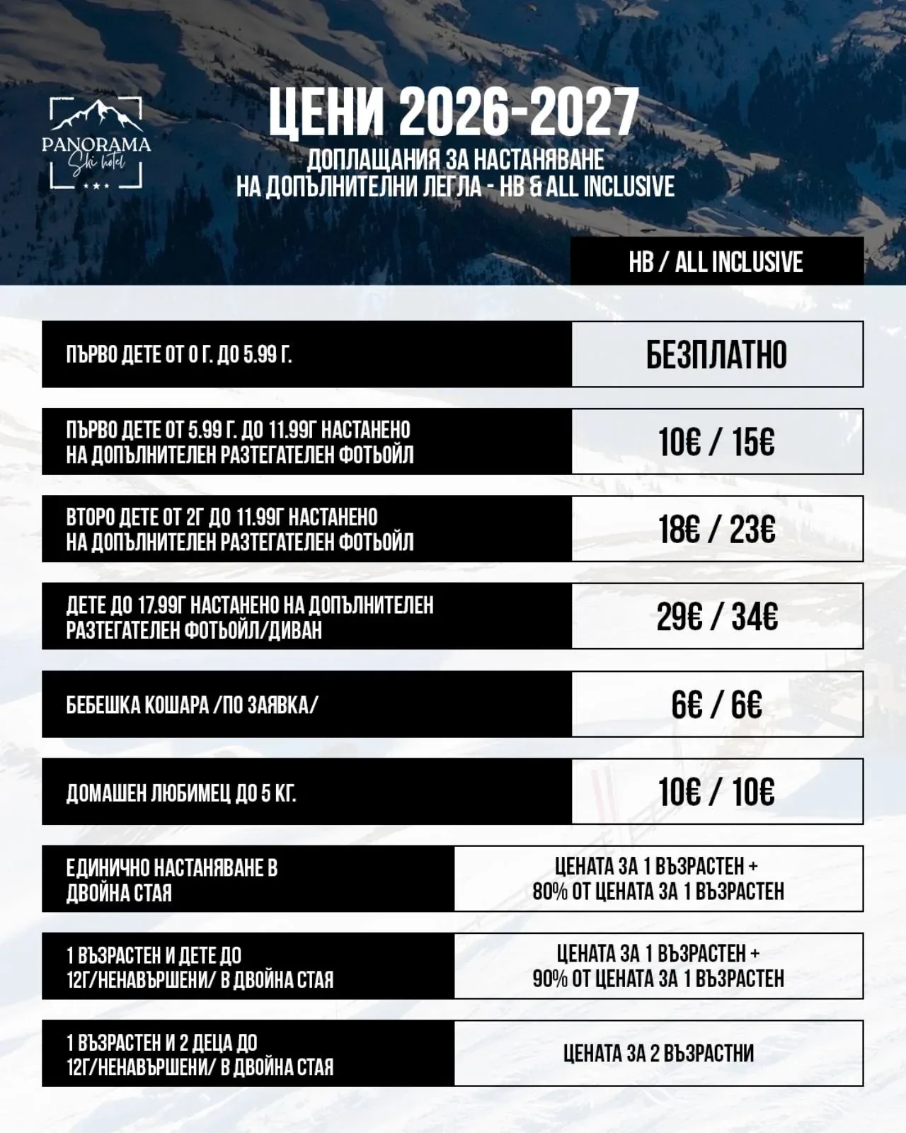 Доплащания за настаняване на допълнителни легла 2026–2027